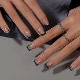 Korte Franse tip nepnagels - 30 stuks zwarte nagels om op korte vierkante nagels te lijmen, Franse tip nepnagels met lijm, vierkante kunstnagels set voor dames
