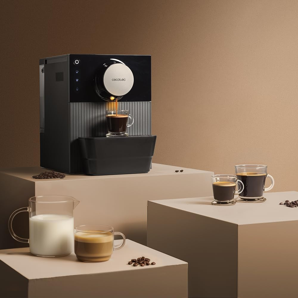 Cecotec Cremmaet Cube compacte espressomachine, 1350 W, perssysteem 10 g, pre-infusiesysteem, 19 bar, thermoblock-systeem, 5 maalstanden, touch-bedieningspaneel