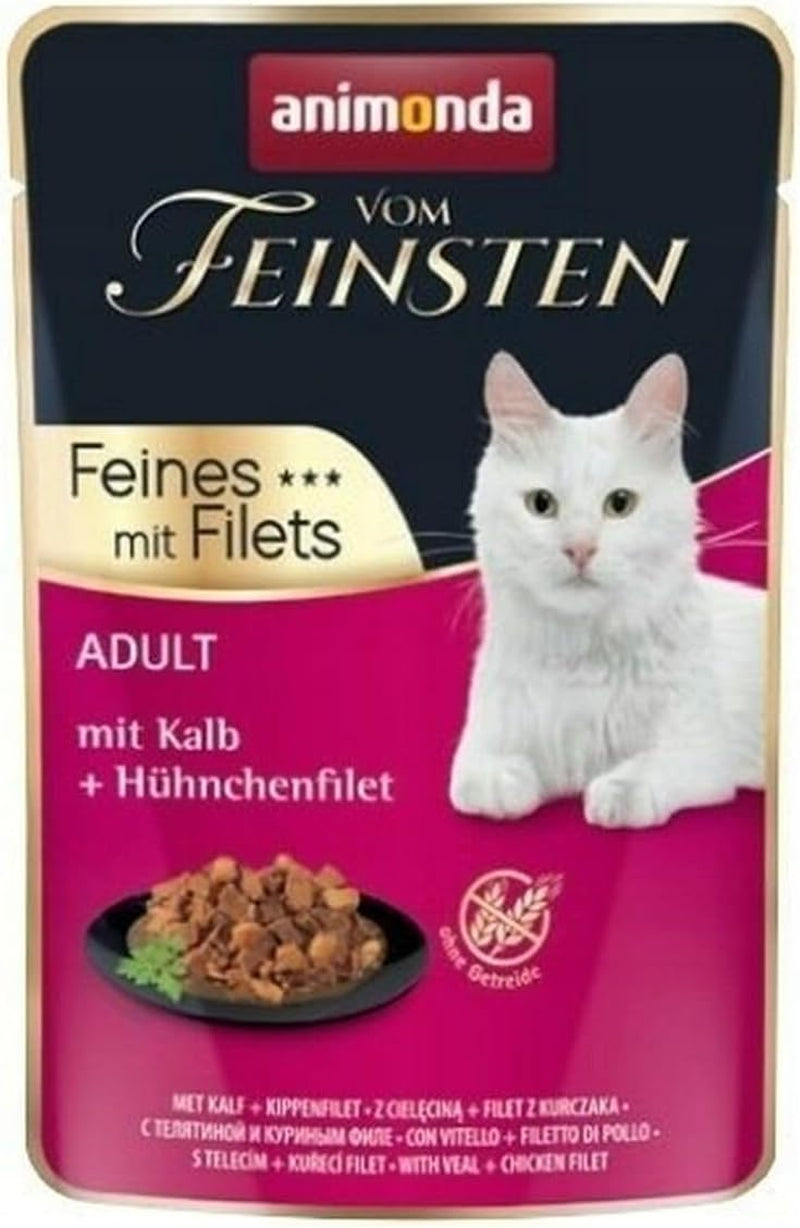 animonda vom Feinsten mit Filets, Katzenfutter nass mit Kalb + Hühnchenfilet, 18 Portionsbeutel (18 x 85g), getreidefreies Katzen Nassfutter ohne Zucker, mit fleischigen Ingrediënt