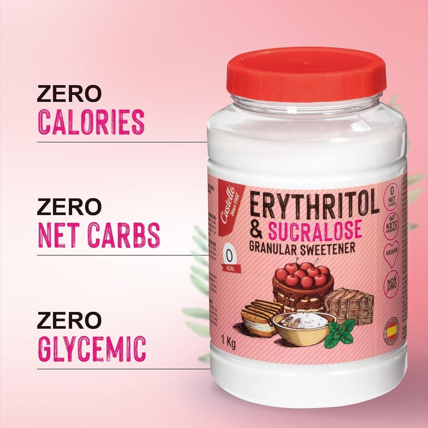 Erythritol + Sucralose 1:4 Süßstoff | 1G = 4G Zucker | 0 Netto-Kohlenhydraat - 0 Kalorien - 0 Glykämischer Index - Keto - Kein GVO - Castello sinds 1907 - 1 Kg Zoetstoffen Naty Shop
