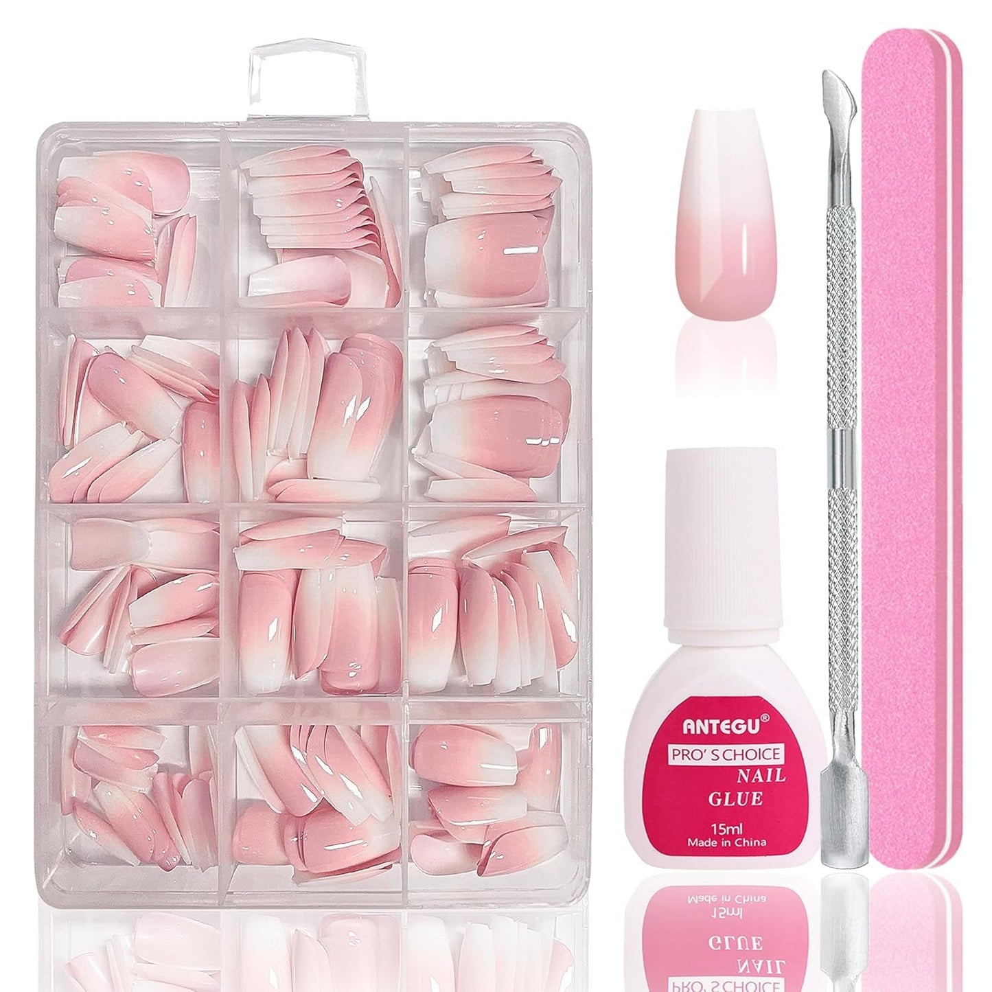 Ballerina kunstnagels set - 240 stuks delicate lila roze kunstnagels, volledig dekkende lijm op kunstnagels, kunstnageltips set voor manicure en nagelkunst voor vrouwen en meisjes (lavendelroze)