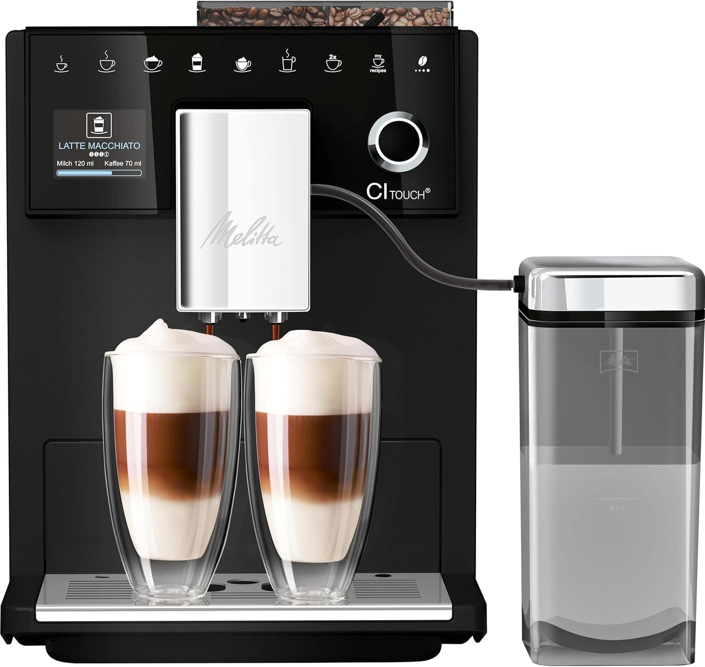 Melitta CI Touch - Volautomatische espressomachine met melksysteem, espressomachine met geïntegreerde koffiemolen en melkopschuimer, b.v. voor espresso of cappuccino, zilver