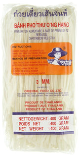 Rijstnoedels - Thaise, 3 mm brede rijstlintnoedels, gemaakt van rijstmeel - 17 x 400 g