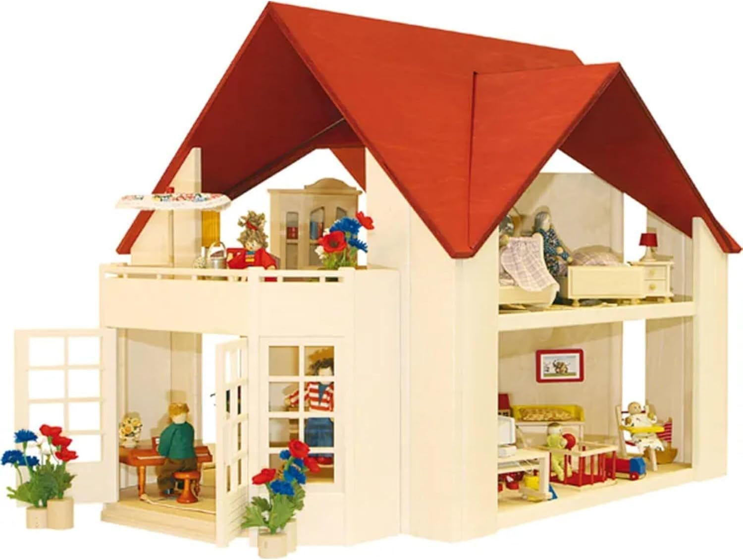 23112 Poppenhuis, houtkleur, rood