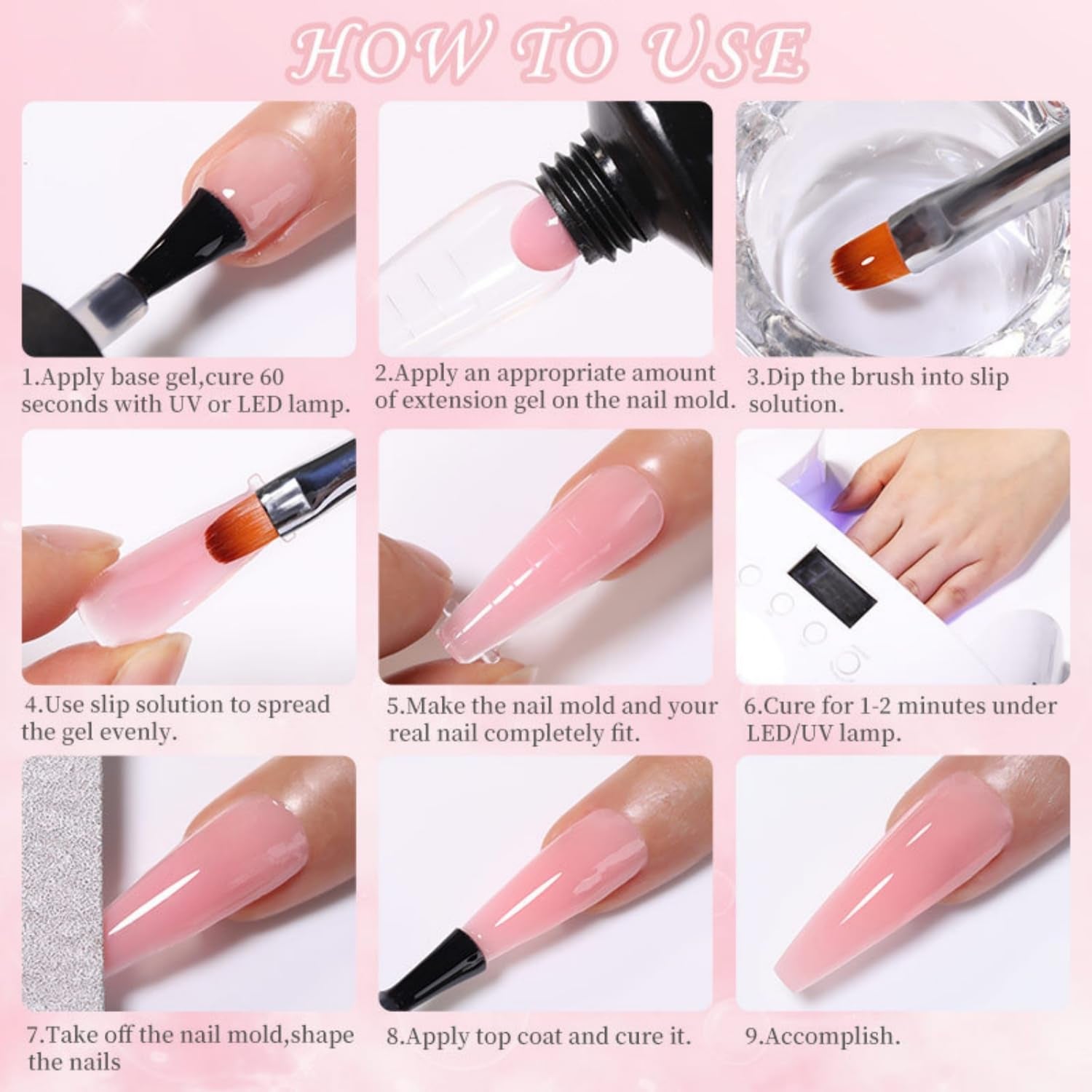 GZMAYUEN Poly Nail Gliding Solution 30 ml * 2 nagelverlengingsgel Vloeibare poly-extensiegel - Gemakkelijke doe-het-glijoplossing met borstel