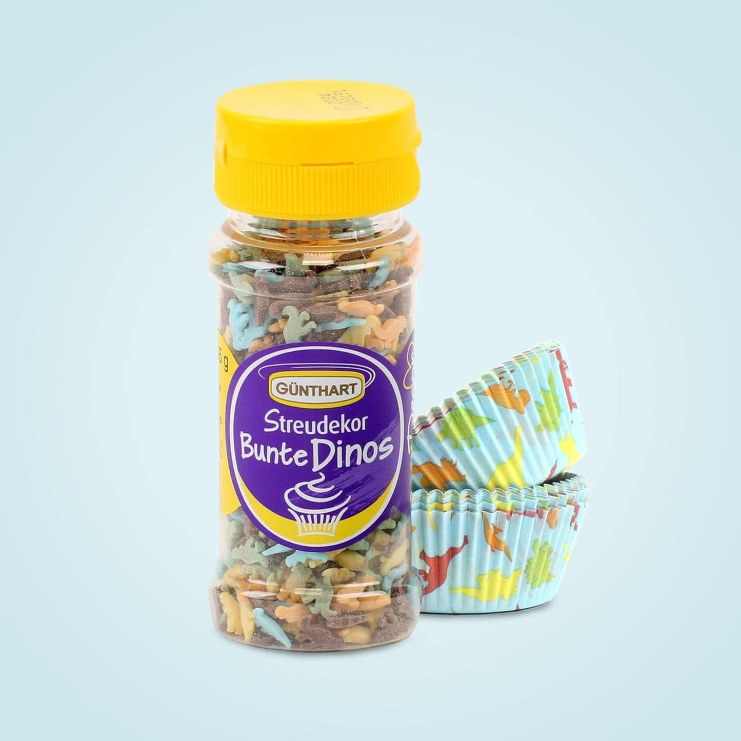 Günthart Dino set, 55 gram + 50 papieren cupcakevormpjes Sprinkles Naty Shop