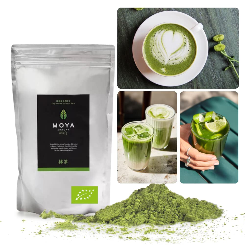 Moya Matcha Bio Dagelijks Groene Thee Poeder | 250 g dagelijkse kwaliteit (III) | Perfect om te consumeren met lattes, smoothies en limonades...