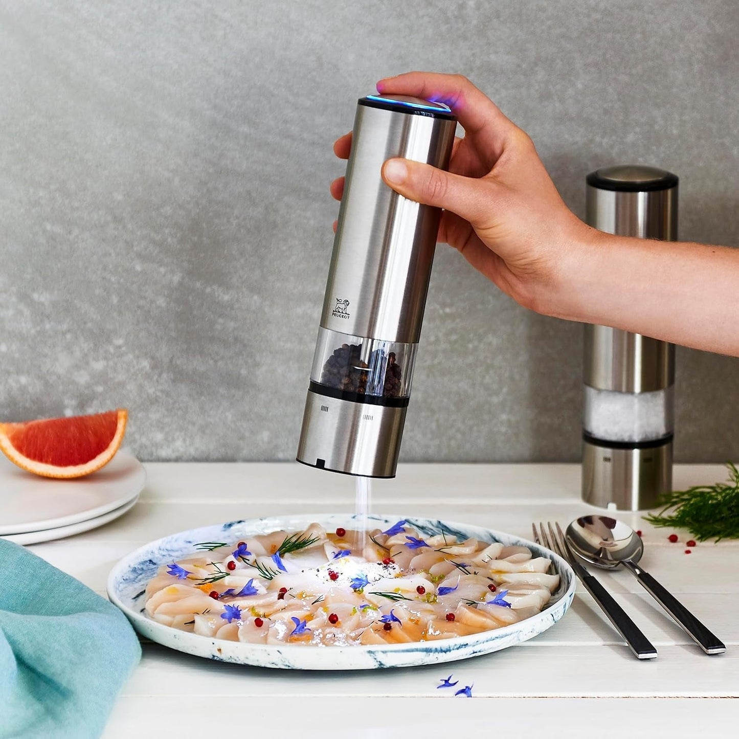 PEUGEOT Elis Sense elektrische peper-/zoutmolenset, hoogte: 20 cm, roestvrij staal, zilver Grinders en Grinders Naty Shop