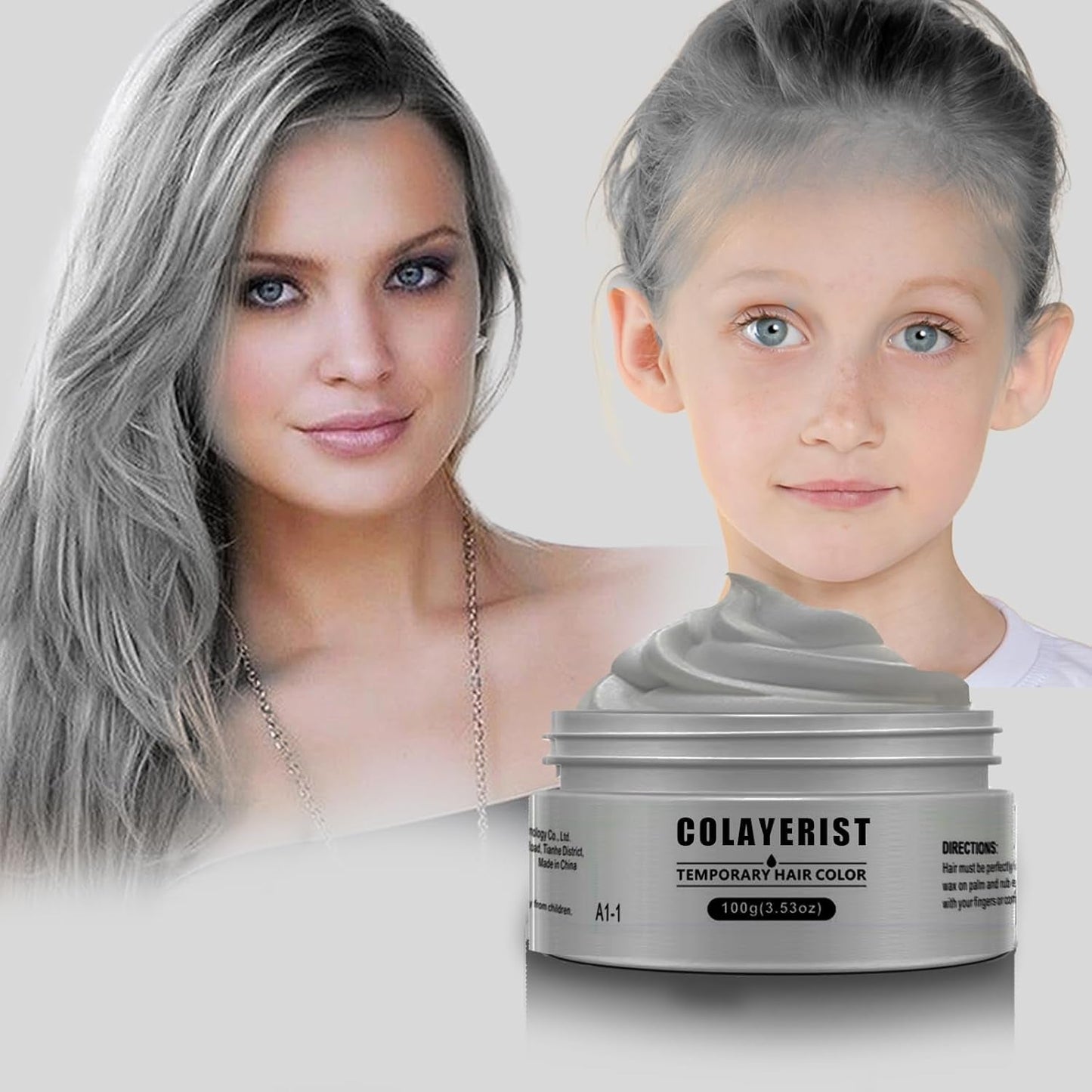 COLAYERIST Tijdelijke wasbare zwarte haarkleur Haarverfwas voor mannen en vrouwen Haarmascara voor feest of cosplay Knoeivrije haarkleurproducten Naty Shop Haarverf Zilvergrijs