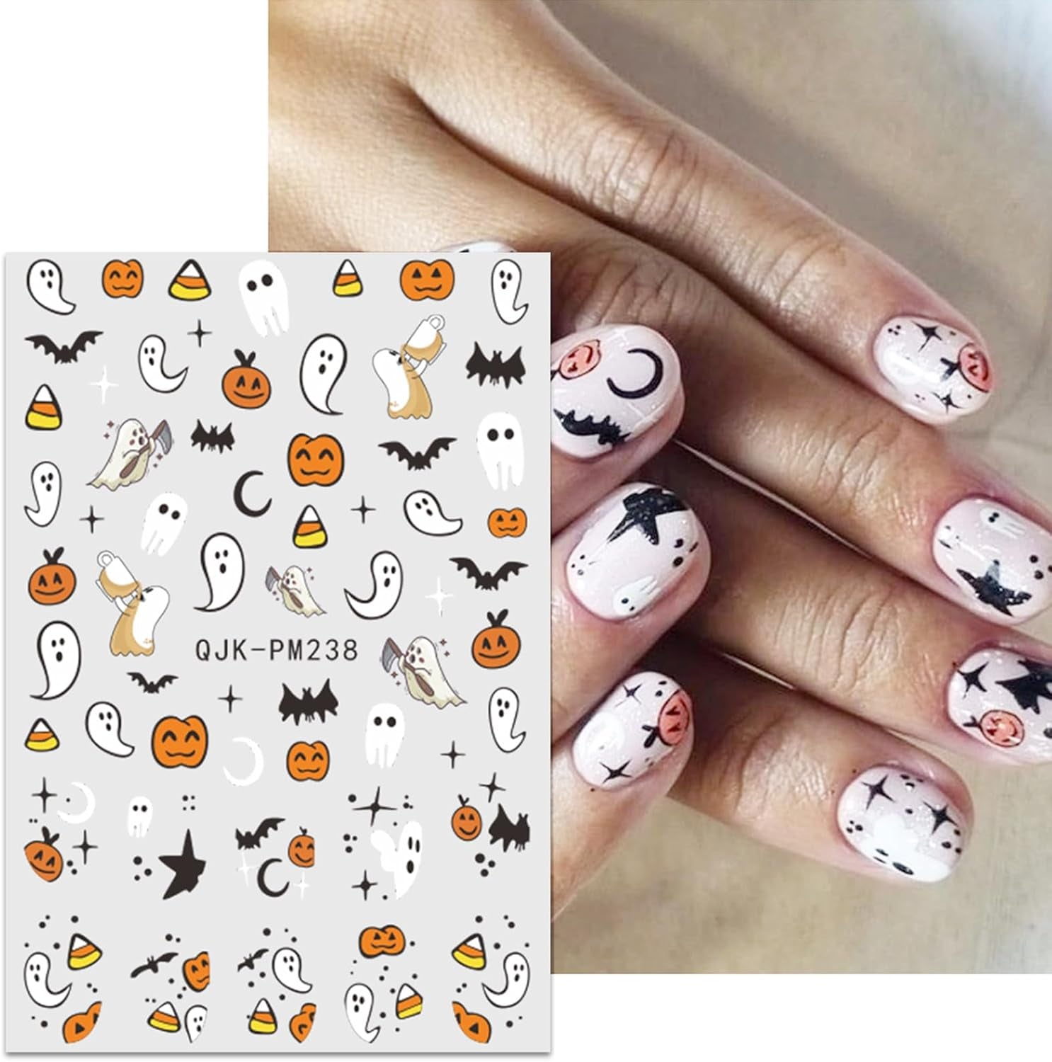 JMEOWIO Nagelsticker Halloween 9 Blatt Nail Art Sticker Selbstklebend Nagelaufkleber Süßes Gespens Kürbis Decoratie Nageldesign Zubehör