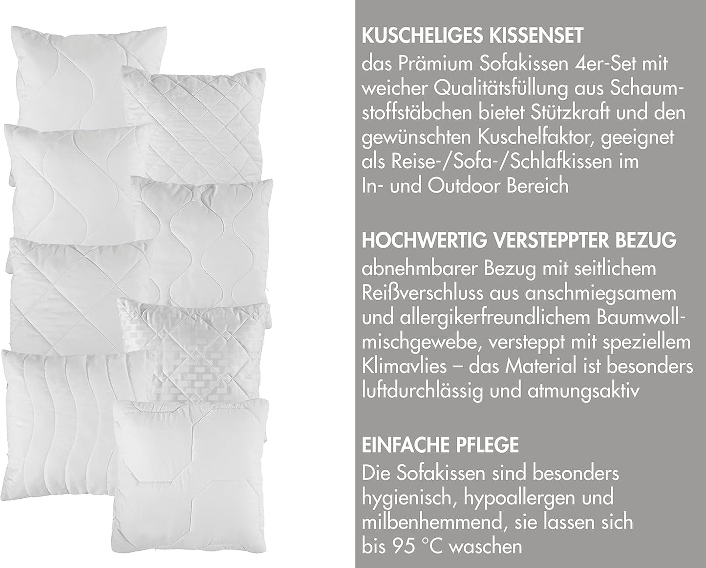 Traumnacht Comfortabel roulettekussen, Set van 4 kussens, Met gewatteerde hoes en schuimvulling, 40 X 40 cm, Oeko-Tex gecertificeerd, Gemaakt volgens de Duitse kwaliteitsnorm Naty Shop standaardkussens