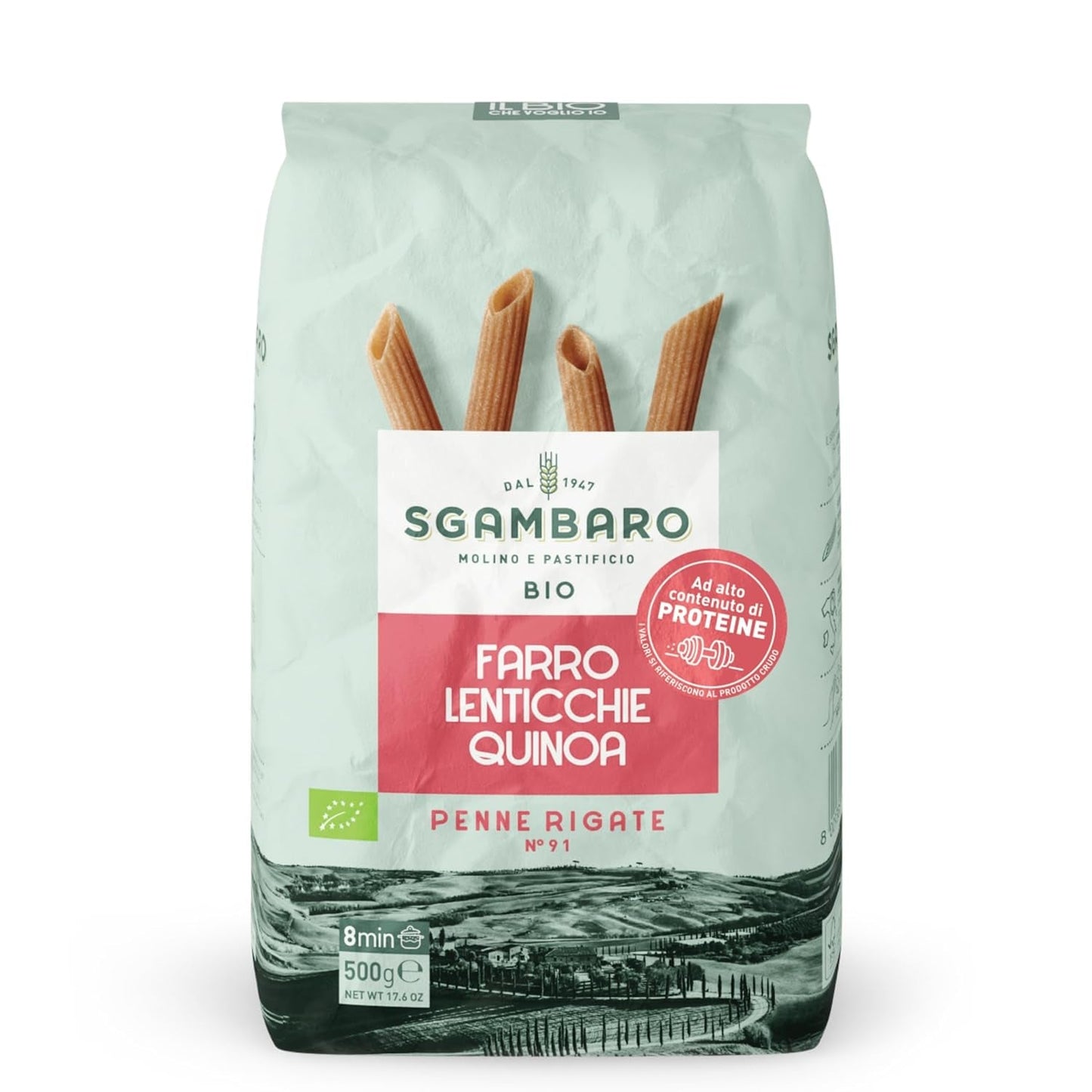 Biologische Penne Rigate Pasta N.91 - 500g met speltmeel, linzenmeel en quinoameel - Rijk aan eiwitten, bron van vezels en eiwitten