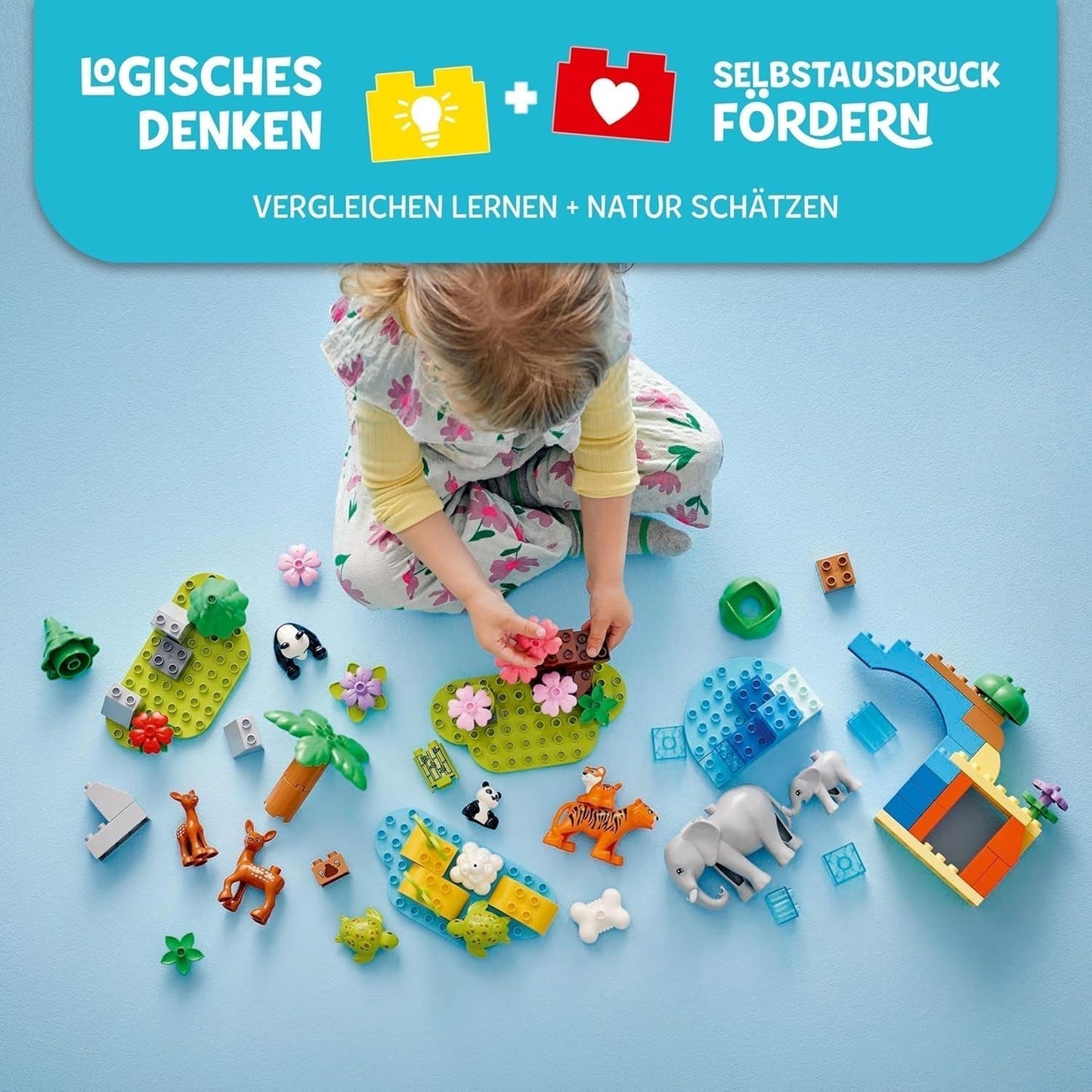 LEGO DUPLO Stad wilde dierenfamilies 3-in-1 set, educatief speelgoed voor peuters met schildpadden, tijgers, olifanten, herten, panda's, set voor kleuters vanaf 2 jaar, bouwspeelgoed met dierenfiguren 10446 Bouwsets Beuche den LEGO-Store