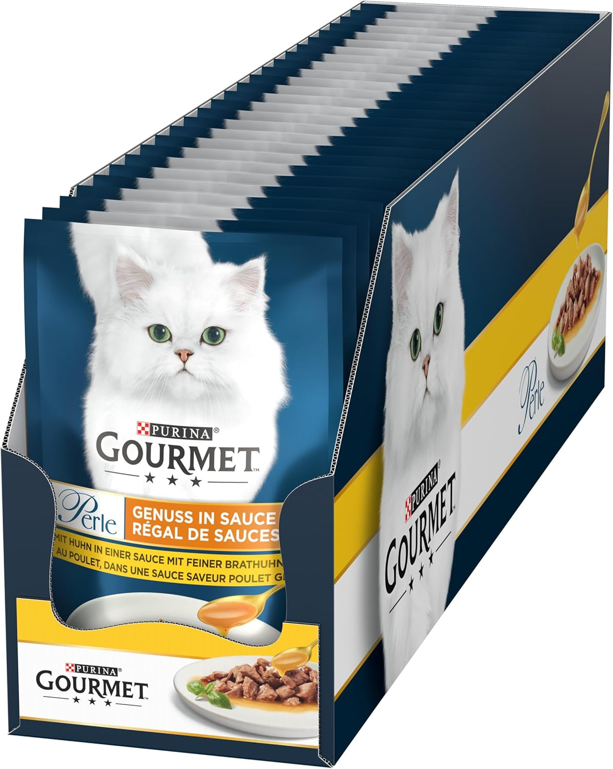 Gourmet Perle Delight kattennatvoer in saus met kip, verpakking van 26 (26 x 85 g)
