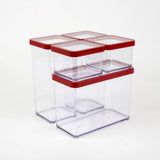 Rotho Loft set van 5 voorraadpotten met deksel, verschillende maten, voedsel kunststof (PP) BPA-vrij, transparant/rood, (21,4 x 21,4 x 23,5 cm) Naty Shop voedselbewaardozen set van 5 (1x 2,1 l + 2x 1,5 l + 2x 0,5 l)