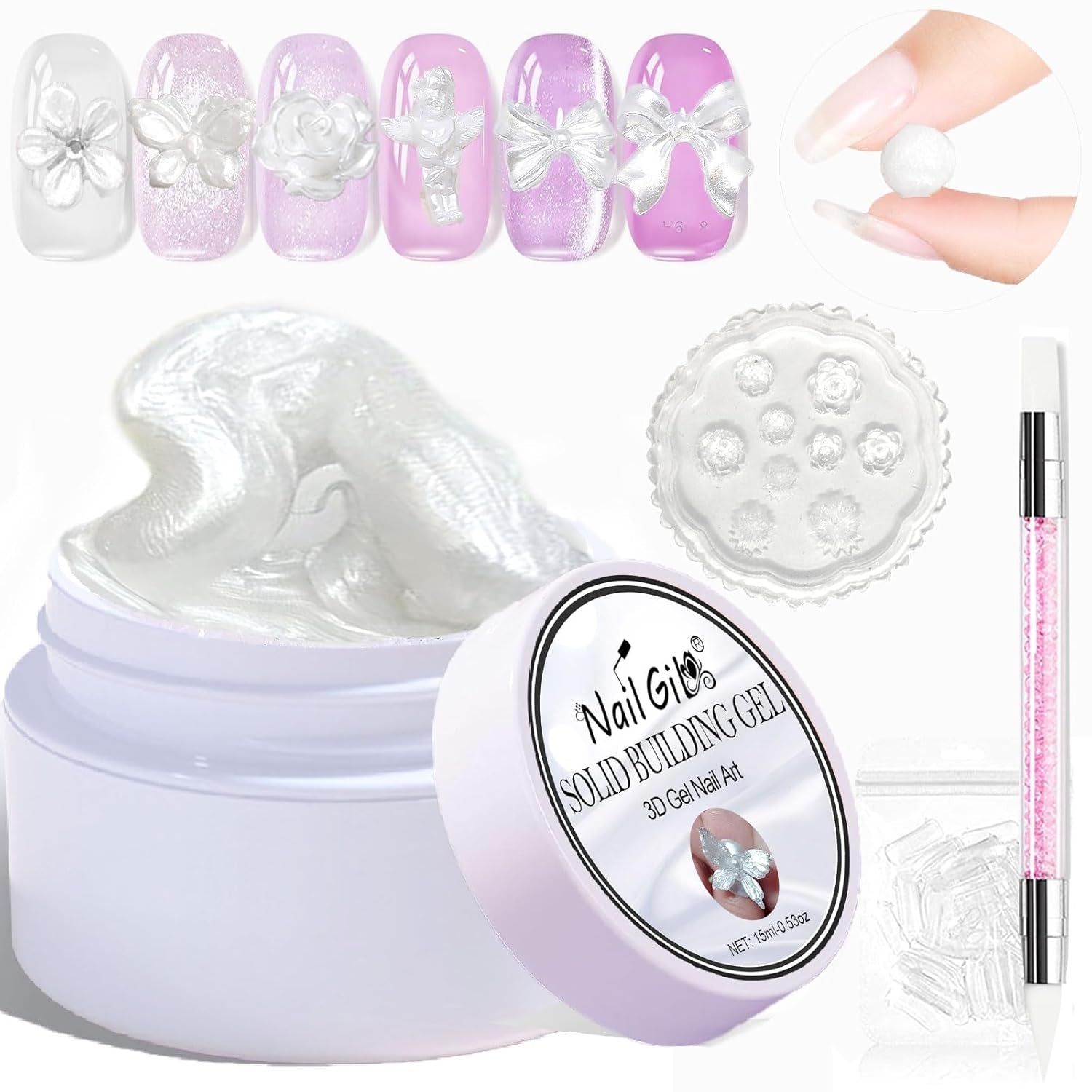 NAILGIL Solid Gel nagellak, Solid Gel nagellijm, 3D Nail Art Sculpture met gereedschapsset, DIY Home Salon, Transparant 15G