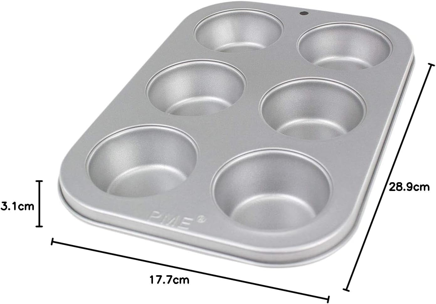 CSB108 Muffinpan van koolstofstaal met 6 gaten en anti-aanbaklaag, roestvrij staal, zilver, 28,9 x 17,7 x 3,1 cm Bakvormen en -platen Naty Shop