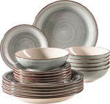 MÄSER 931875 Bel Tempo II serviesset voor 6 personen met moderne vintage look, 18-delig tafelservies, handgeschilderd keramisch servies, steengoed, rookblauw