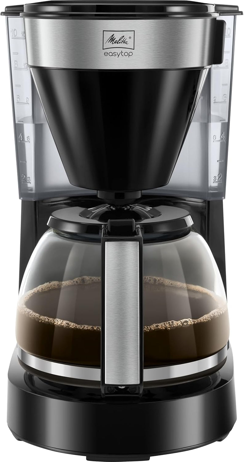 Melitta Easy Top - Espressomachine met filter en glazen karaf, voor maximaal 10 koffiekopjes, zwart/roestvrij staal