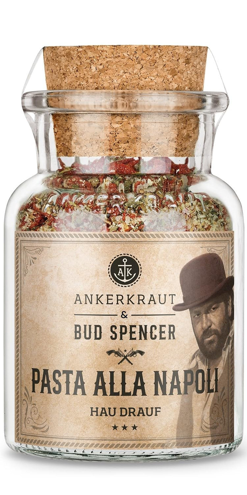 Ankerkraut Bud Spencer & Terence Hill Bagaluten Gewürz-Box, met Westernpfanne en Pasta alla Napoli, Geschenkset, lecker kochen, 195 g Gewürze Inhalt