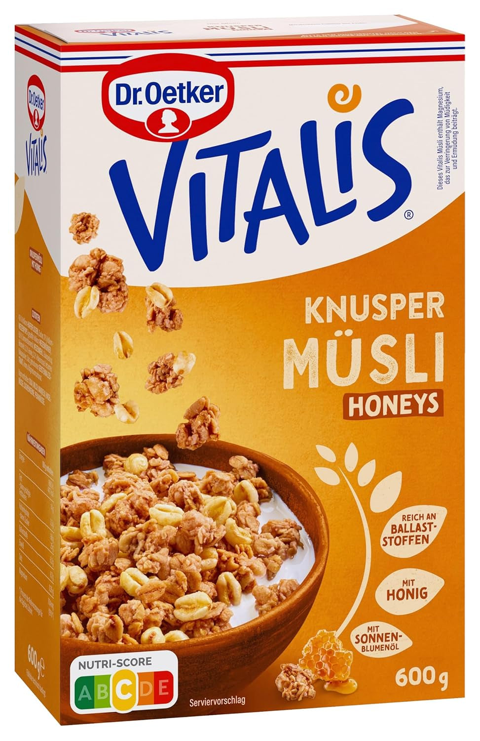 Dr. Oetker Vitalis Crunchy Honeys: Honing Crunchy Muesli voor ontbijt en snacks, 5-pack (5 x 600 g)