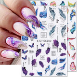 6 Blatt 3D Lila Schmetterling Nagelstickers Selbstklebend Nagelaufkleber Schmetterlinge Nagelsticker Bunte Blühen Marmor Nagelstickers Regenbogen Welle Linien Nail Art Aufkleber Nageldesign Zubehör