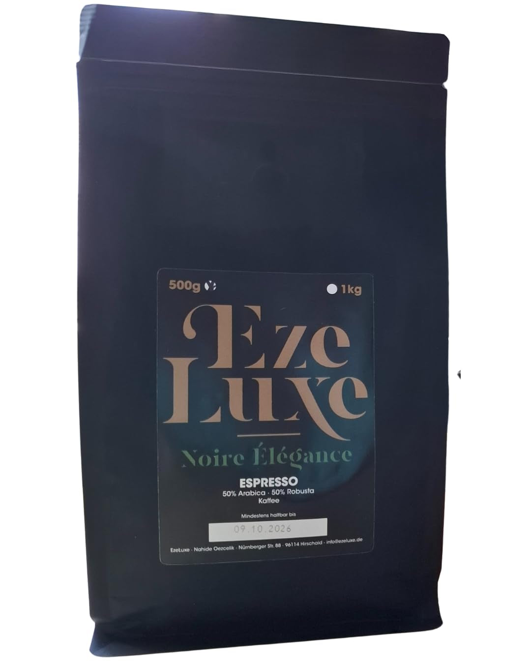 Koffie Espresso Noire Elegance 500g – 50% Arabica en 50% Robusta uit Brazilië en India – medium gebrand, sterk en romig met pure chocolade – intensiteit 8 – incl. gratis espressomachine