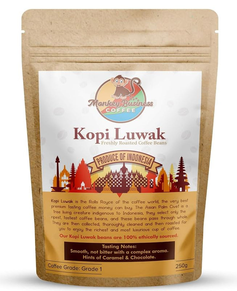 - Gemalen wilde Kopi Luwak koffiebonen - 250 gram (andere gewichten en soorten bonen verkrijgbaar) - Ethisch afkomstig van vrije uitloopdieren (Indonesië)