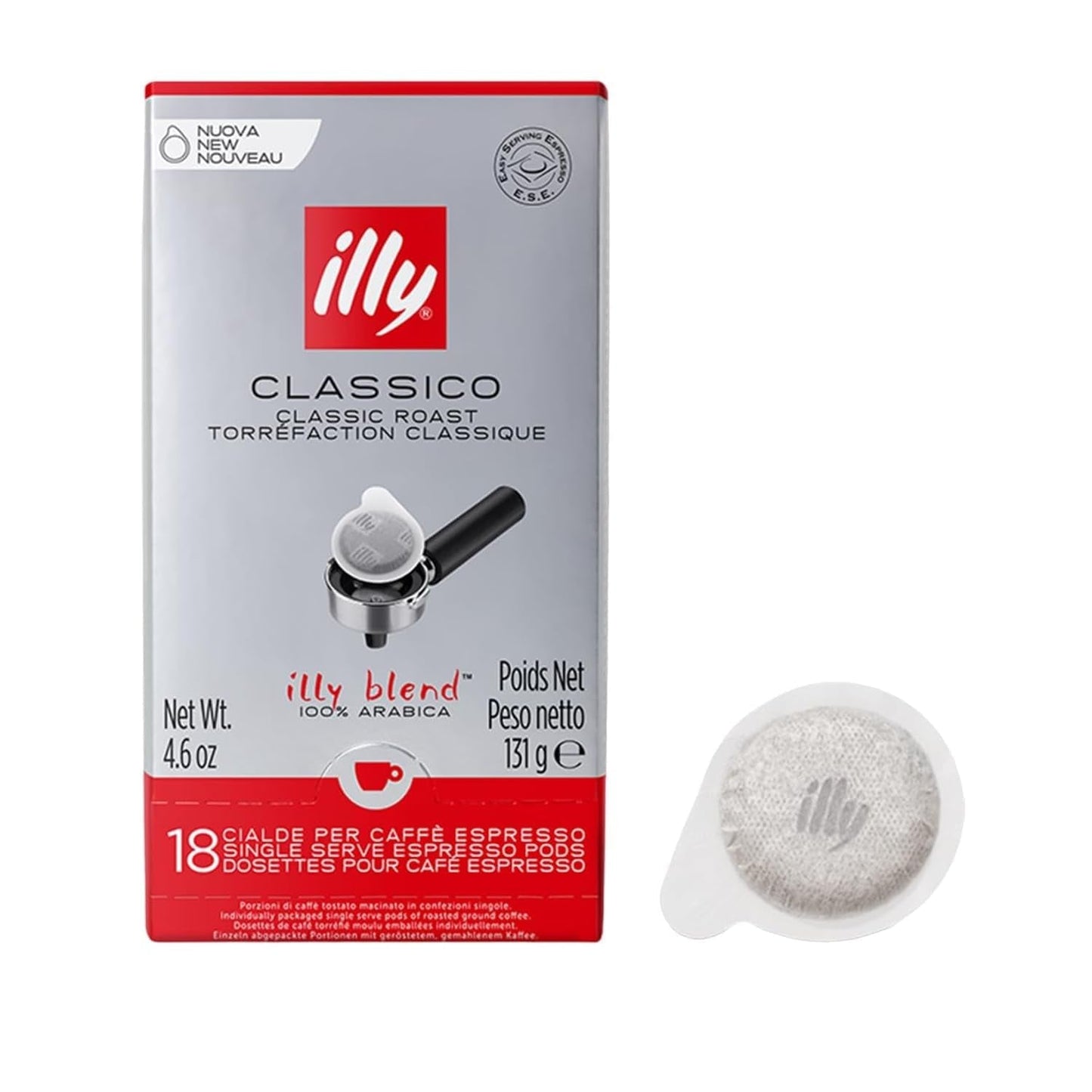 illy, Kaffee E.S.E. Pads Einzeldosis CLASSICO, 100% Arabica met Noten von Orangenblüten en Jasmin, Sanfter Gesmack en Süßer Nachgeschmack, 1 Packung met 18 composteerbare kapsels