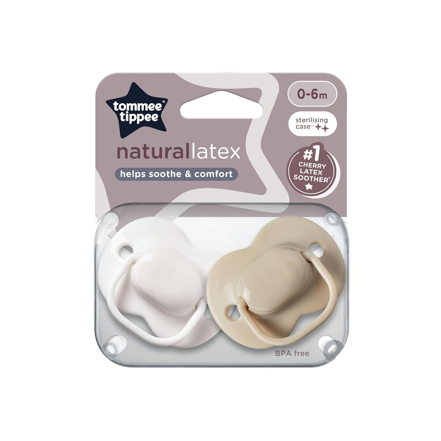 Tommee Tippee Cherry Latex Fopspenen 0-6 Maanden 2 Pack 100% Natuurlijke Latex Fopspenen Fopspenen