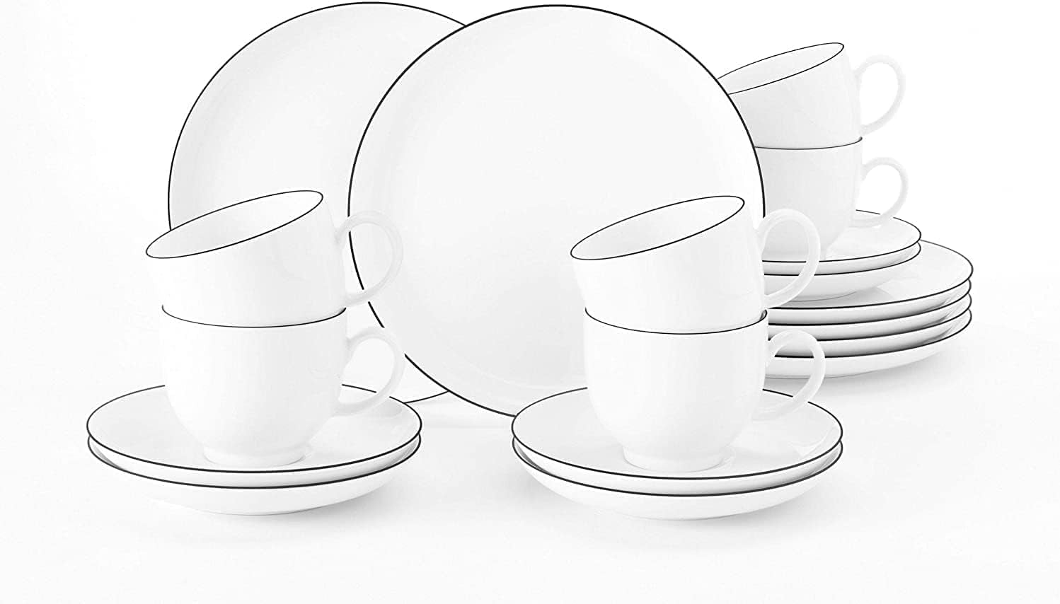 Seltmann Weiden - Lido Black Line - 36-delig servies - porselein (waaronder 6 koffiemokken)
