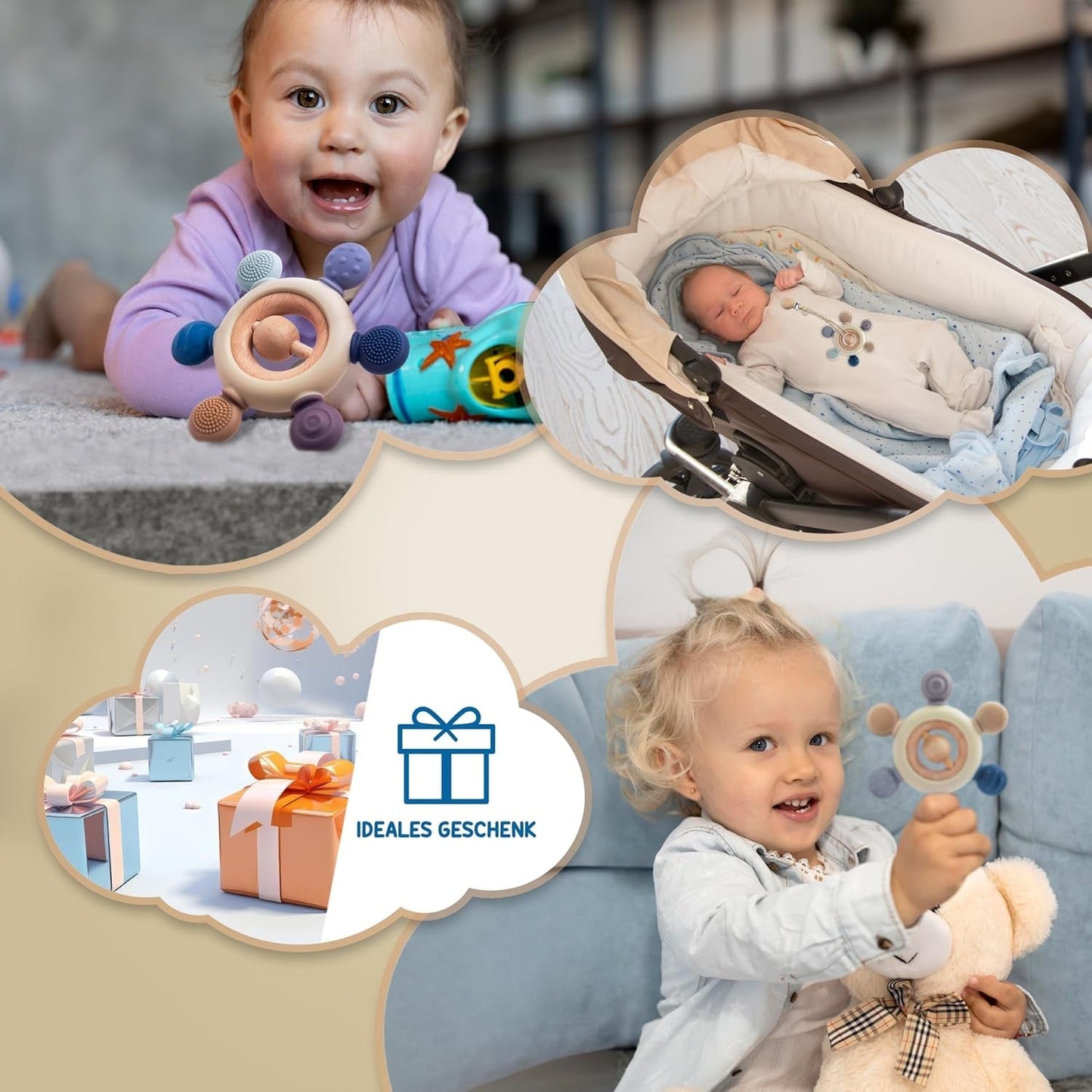 Baby Bijtring met Fopspeenketting - Tandjeshulpmiddel - Babyspeelgoed 0-6 maanden - Newborn Essentials - BPA Gratis Tandjesspeeltje - Babycadeau-ideeën