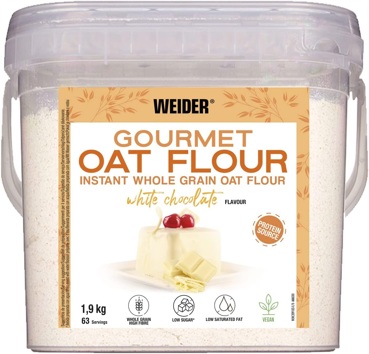 Weider Gourmet Havermout (1,9 kg) brownie smaak. Volkoren havermout. Eiwitbron met laag suikergehalte.