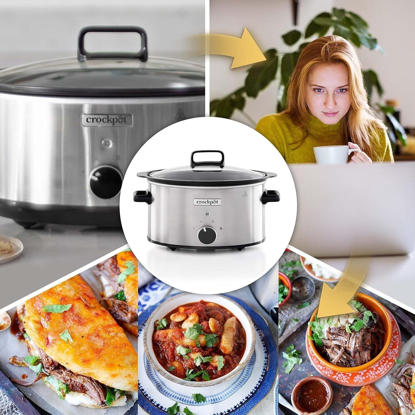 Crockpot uit de slowcooker,| 3,5 liter (3-4 personen), bak voor het bruinen van vlees en groenten, RVS Slowcooker Naty Shop