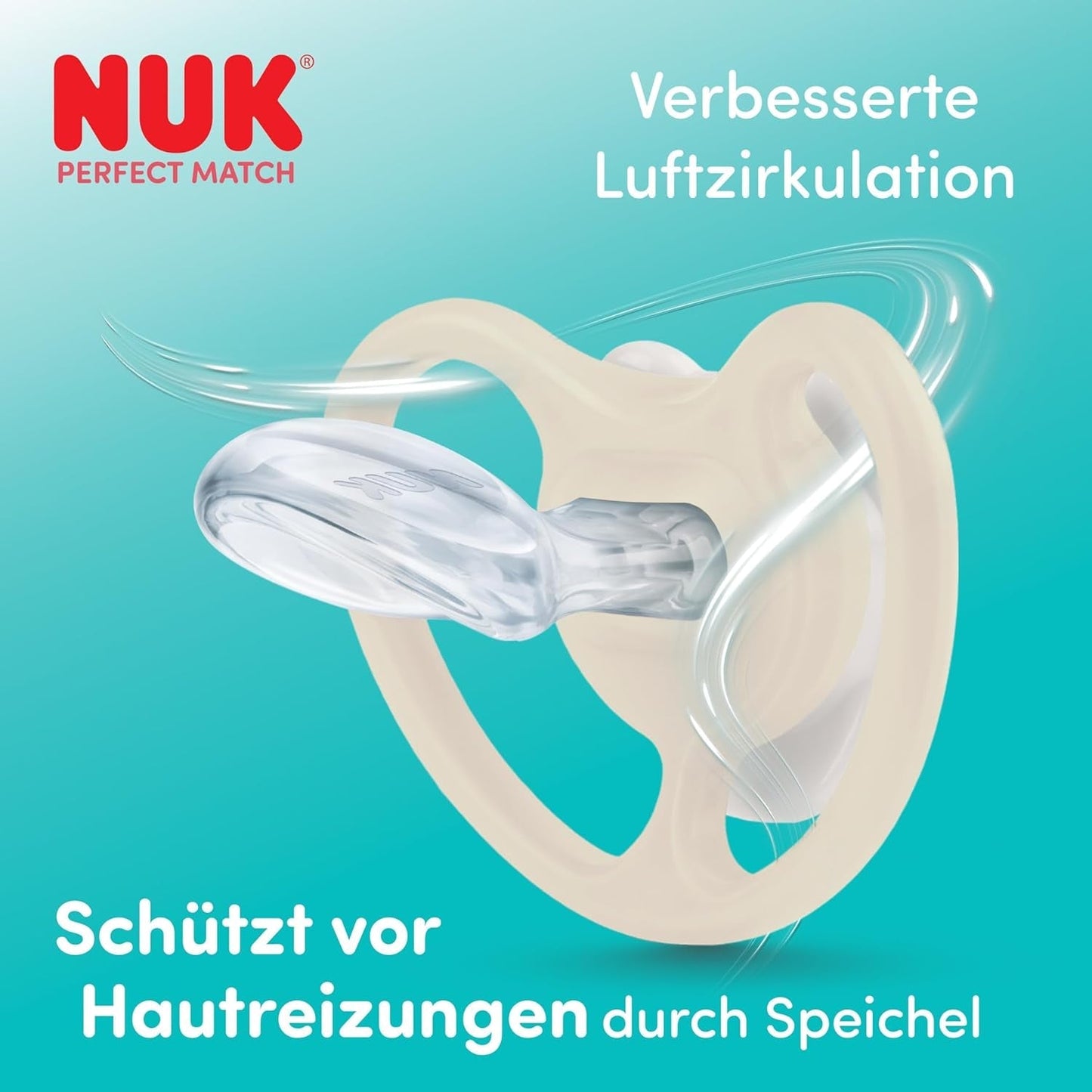 NUK Perfect Match Air Nachtfopspenen voor baby's | 0-6 maanden | Glow-in-the-dark-fopspenen die de luchtcirculatie bevorderen en kwijlen voorkomen | 95% acceptatie door baby's** | Leeuw | Pak van 2