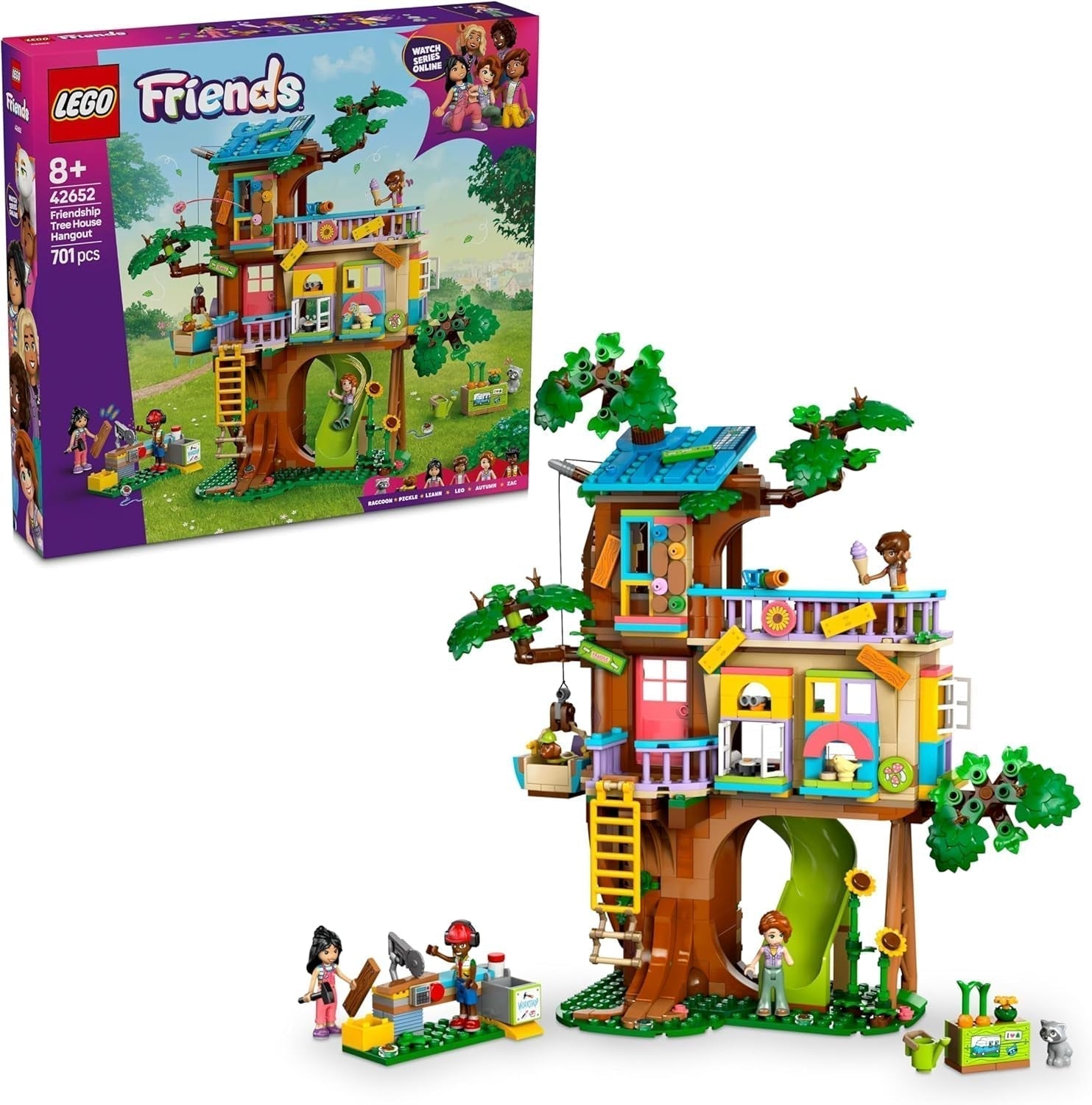 LEGO Friends Boomhut bouw- en speelset voor rollenspel, speelgoedhuis voor 8-jarige meisjes, set met 4 minifiguren van personages en 2 dierenfiguren, cadeau-idee voor kinderen 42652 Bouwsets Besuche den LEGO-Store Default Title