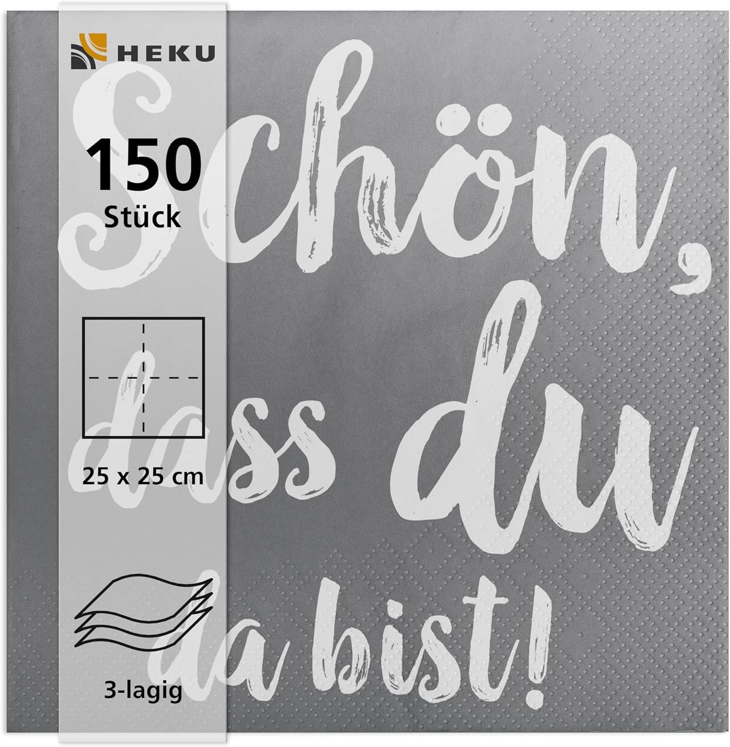 HEKU Cocktailservetten 'Schön Dass Du Da Bist', 3 lagen, 25X25Cm, 150 stuks I Elegant design I Ideaal voor feesten I Praktisch verpakt