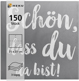 HEKU Cocktailservetten 'Schön Dass Du Da Bist', 3 lagen, 25X25Cm, 150 stuks I Elegant design I Ideaal voor feesten I Praktisch verpakt