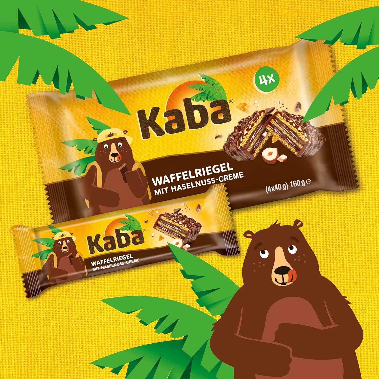 Kaba Napolitaanse repen 40g, 4 knapperige repen gevuld met wafels en fijne hazelnootcrème, in een multipack met originele Kaba-smaak
