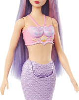 Barbie zeemeerminpop met roze en lila fancy haar en hoofdband, schelptop en lavendelblauwe staartvinpop, HRR06 Naty Shop-poppen