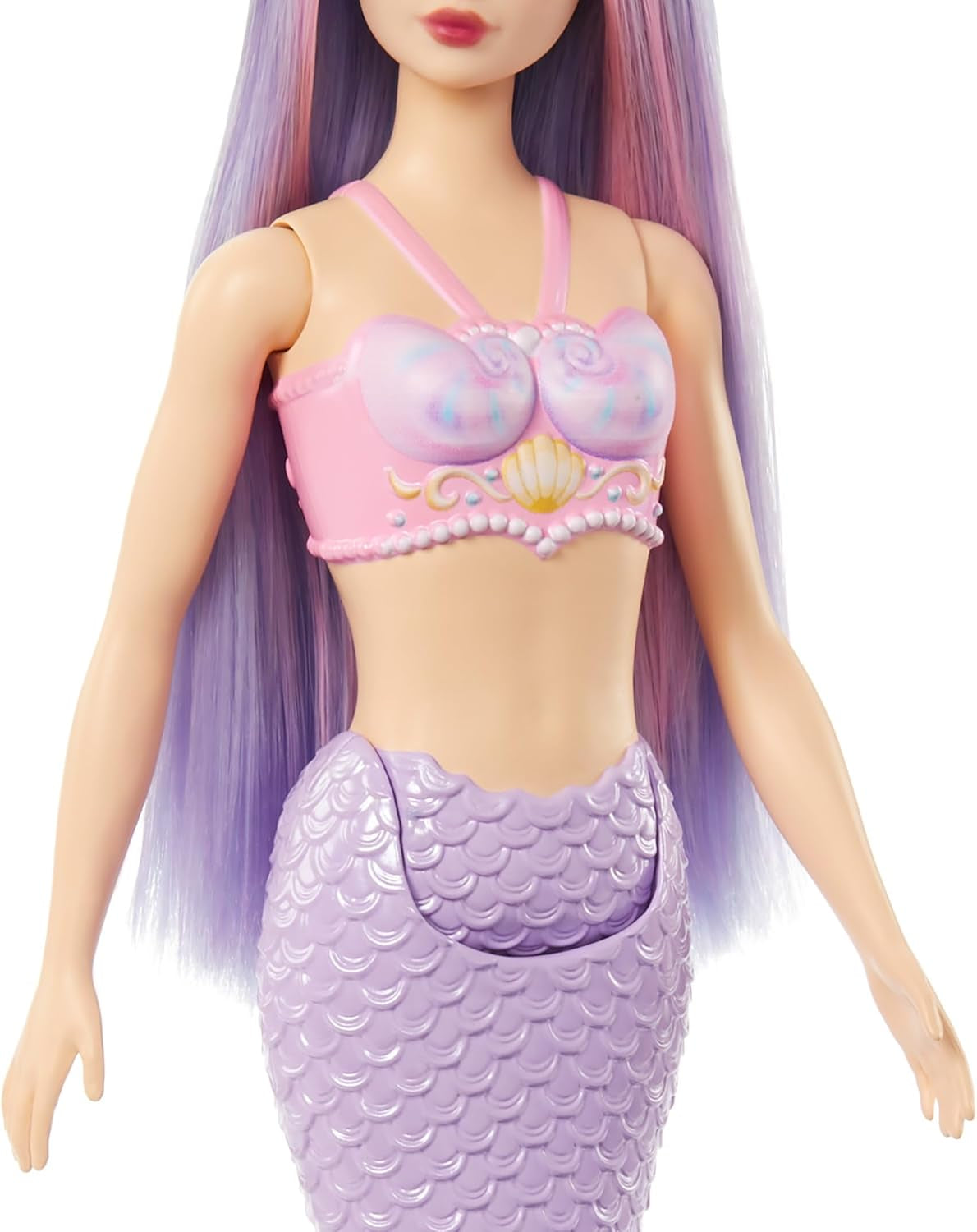 Barbie zeemeerminpop met roze en lila fancy haar en hoofdband, schelptop en lavendelblauwe staartvinpop, HRR06 Naty Shop-poppen