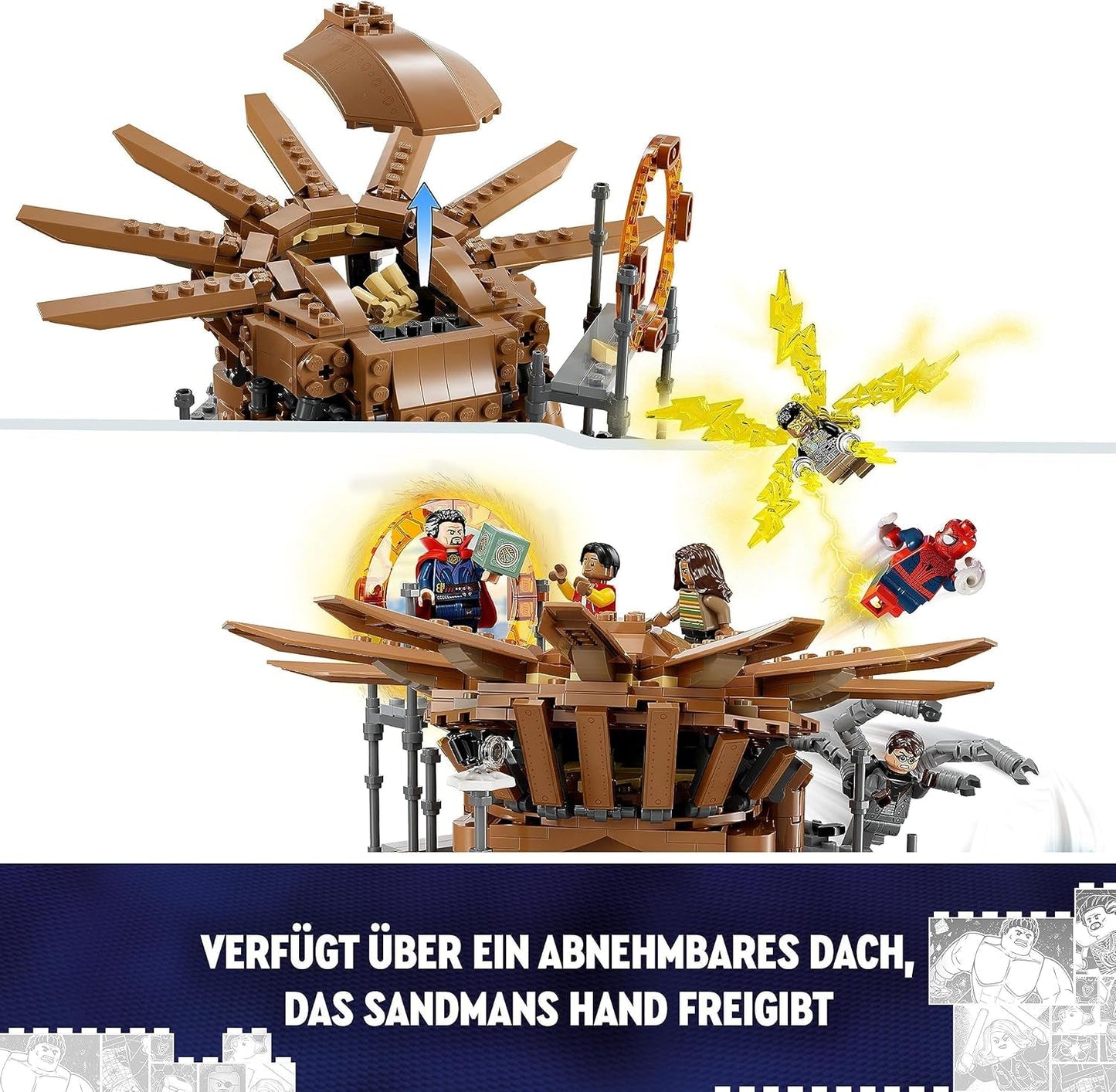 LEGO 76261 Marvel Spider-Man's Big Showdown, Spider-Man: No Way Home set met 3 minifiguren Peter Parker plus Green Goblin, Electro, Sandman, Ned, Doctor Strange en MJ, verzamelmodel Bouwsets Besuche in LEGO-Store