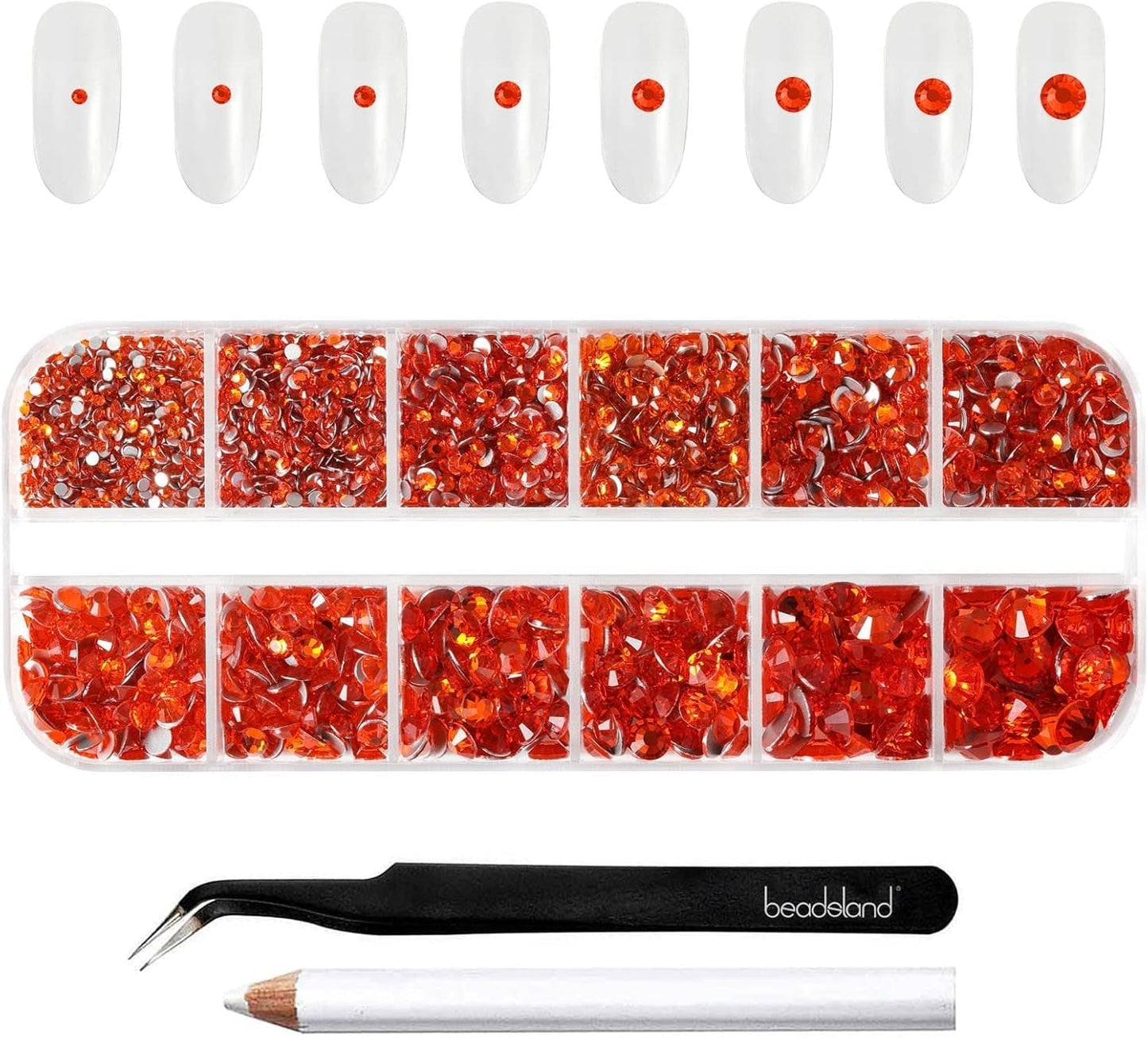 Beadsland 2500 stuks glas Nailart Strasssteine ​​Kristall Flatback Edelsteine ​​Runde, voor handwerk Gemischt 8 Größen SS4 ~ SS30 Mit Picking Pinzette en Stift (Kristall Weiss)