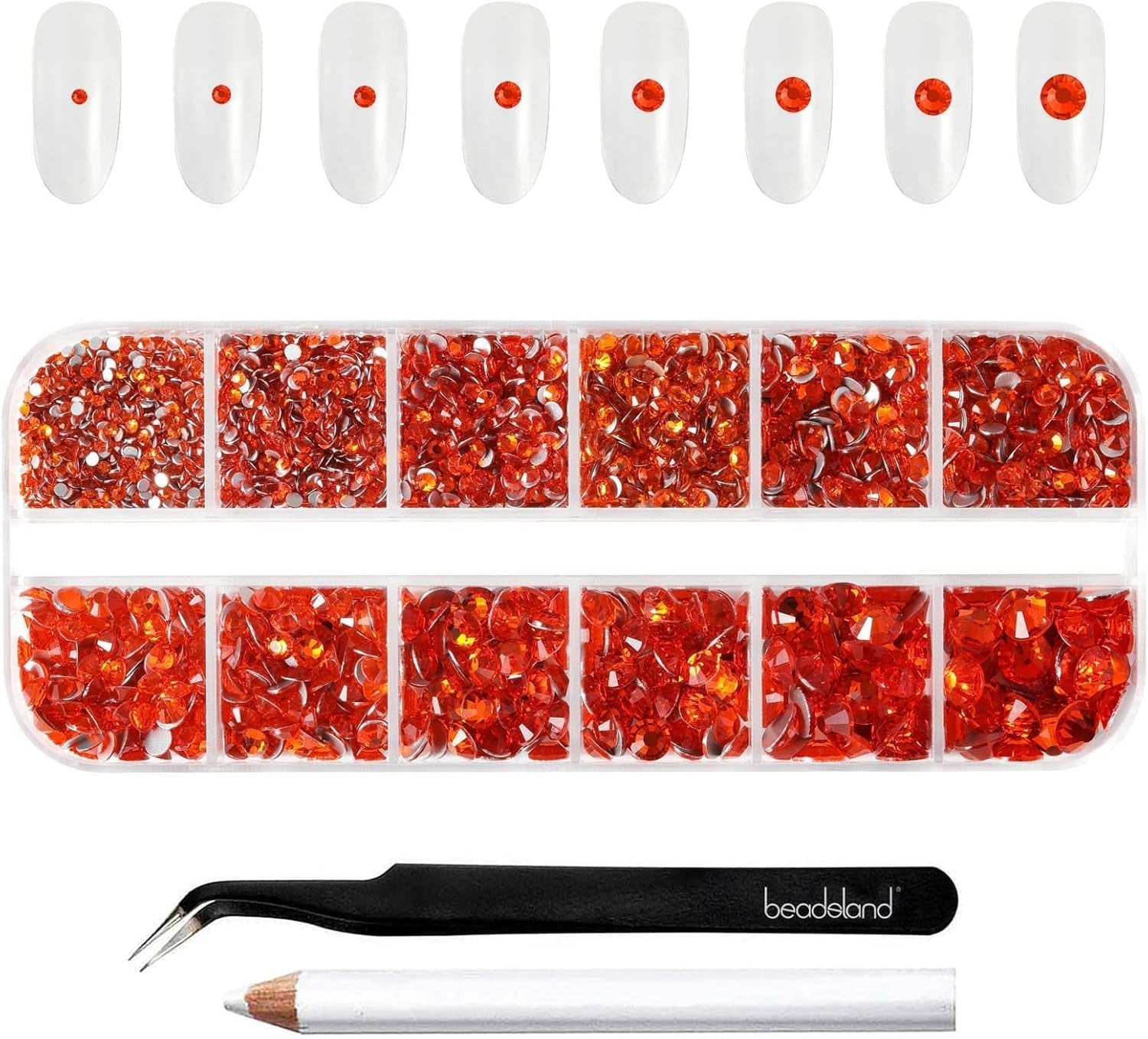 Beadsland 2500 stuks glas Nailart Strasssteine ​​Kristall Flatback Edelsteine ​​Runde, voor handwerk Gemischt 8 Größen SS4 ~ SS30 Mit Picking Pinzette en Stift (Kristall Weiss)