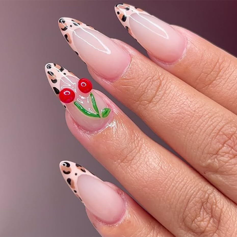 Mouyuglow Lange nagels Stiletto Melkwit Gradiënt Roze Glitter Cool Nepnagels met lijm Roze Ombre Glitter Kunstnagels