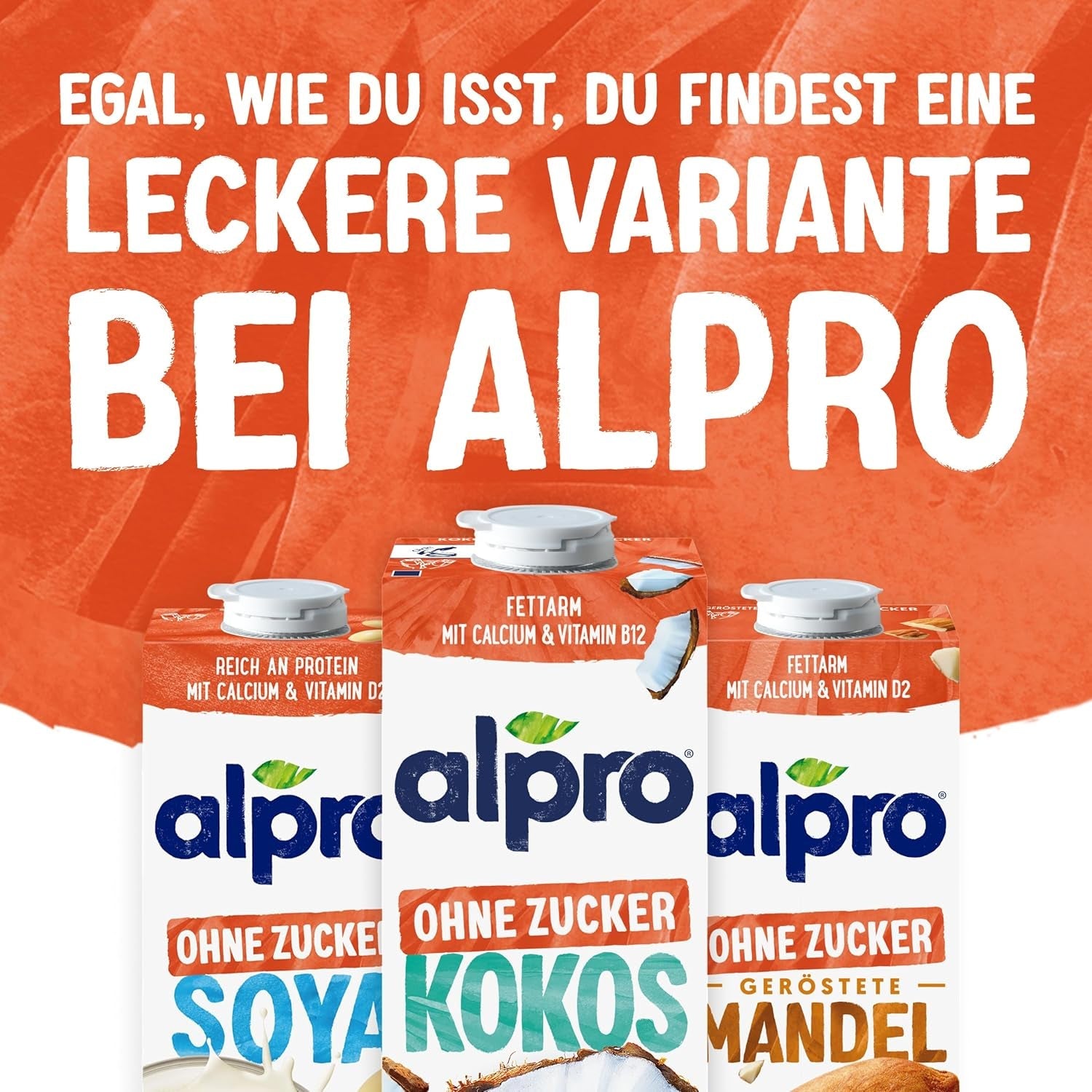 Alpro Kokosnussdrink ohne Zucker – Ohne Süßstoffe – Vegan en melkvrij – Van Natur aus lactosevrij en vettarm – Rijk aan calcium en vitamines – 8 x 1 L