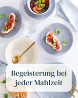Keramisch servies voor 6 personen, Hygge, 24-delig. TESTWINNAAR Dromerig Scandinavisch aardewerk servies kom en bordenset servies voor 6 Pure Living serviessets in grijsblauw