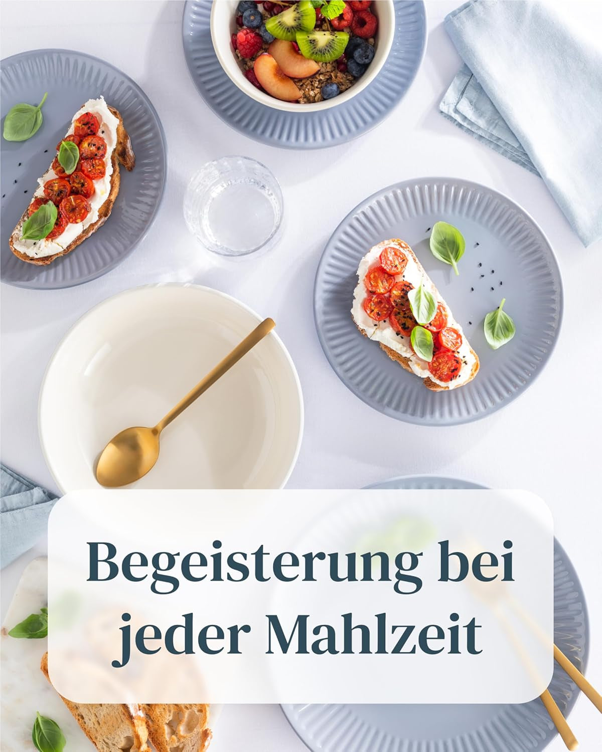 Keramisch servies voor 6 personen, Hygge, 24-delig. TESTWINNAAR Dromerig Scandinavisch aardewerk servies kom en bordenset servies voor 6 Pure Living serviessets in grijsblauw