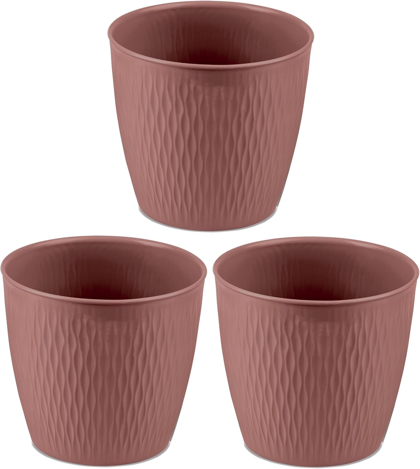Set van 5 bruine potten, diameter 16 cm - Stevige kunststof potten - Decoratieve plantenbak met afwateringsmogelijkheid - Elegante pot voor binnen en buiten
