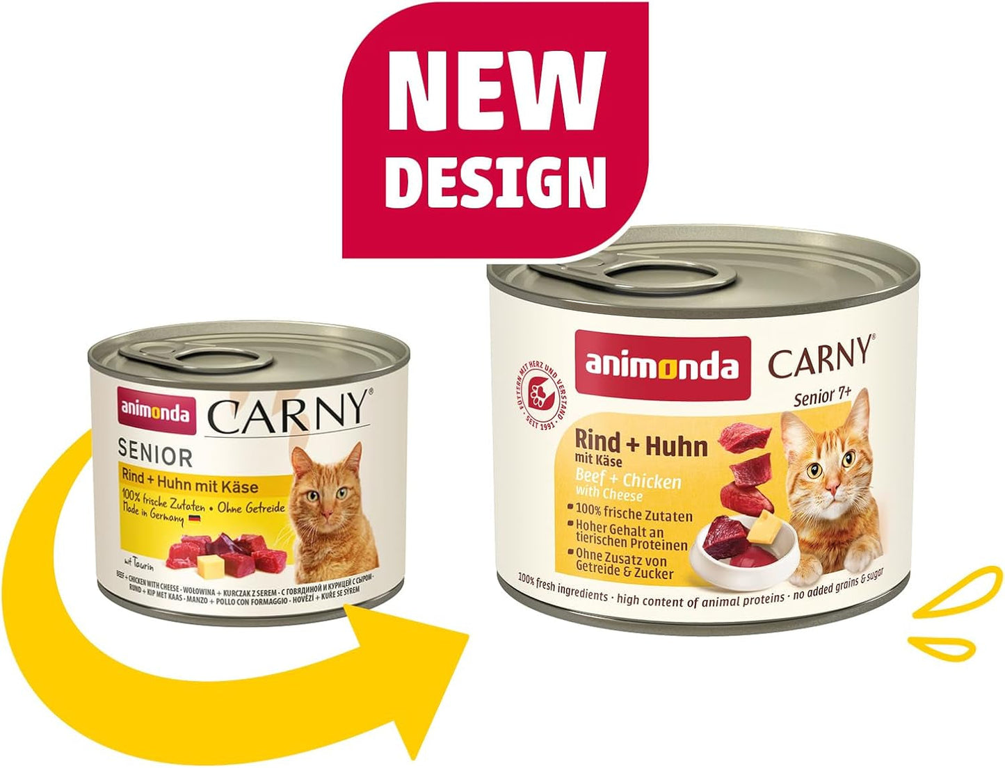 Animonda Carny Senior Natvoer voor katten met rundvlees + kip + kaas (6 x 200 g), graanvrij en suikervrij natvoer voor katten vanaf 7 jaar, met verse en vlezige ingrediënten